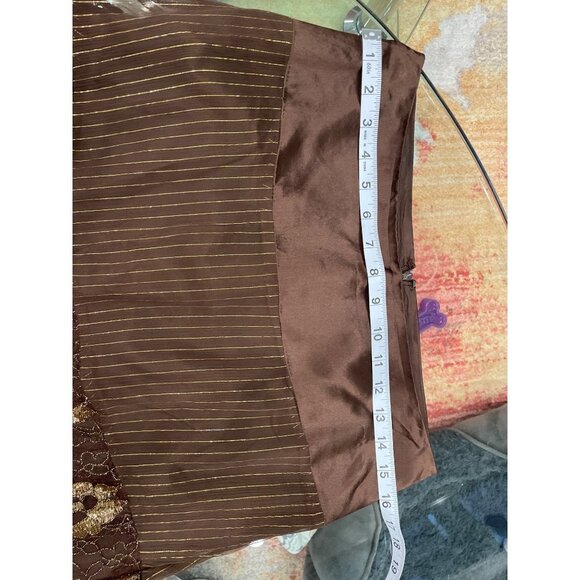 Spenser Jeremy Brown Silk Gold Metallic Thread Tiered Skirt Sz 4 - Picture 7 of 10